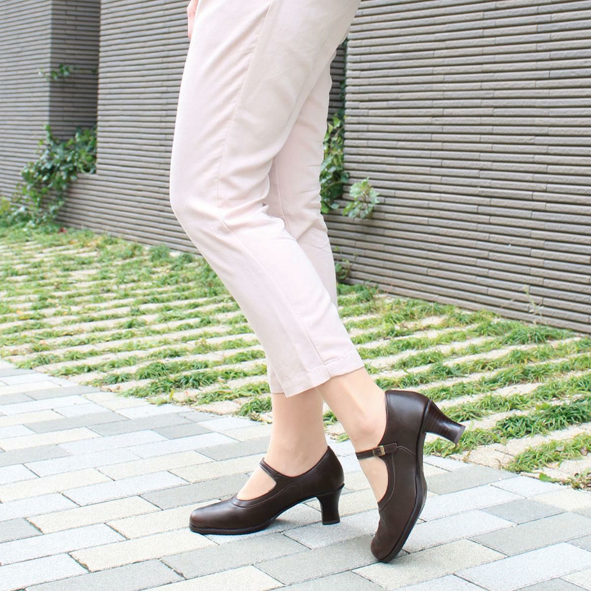走れる ストラップ パンプス コンフォートシューズ ヒール 痛くない