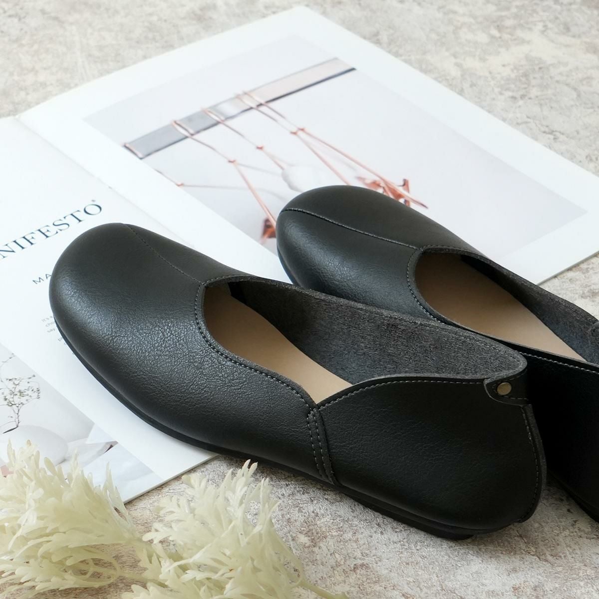 幅広特注】 バレエシューズ レディース 黒 歩きやすい フラット