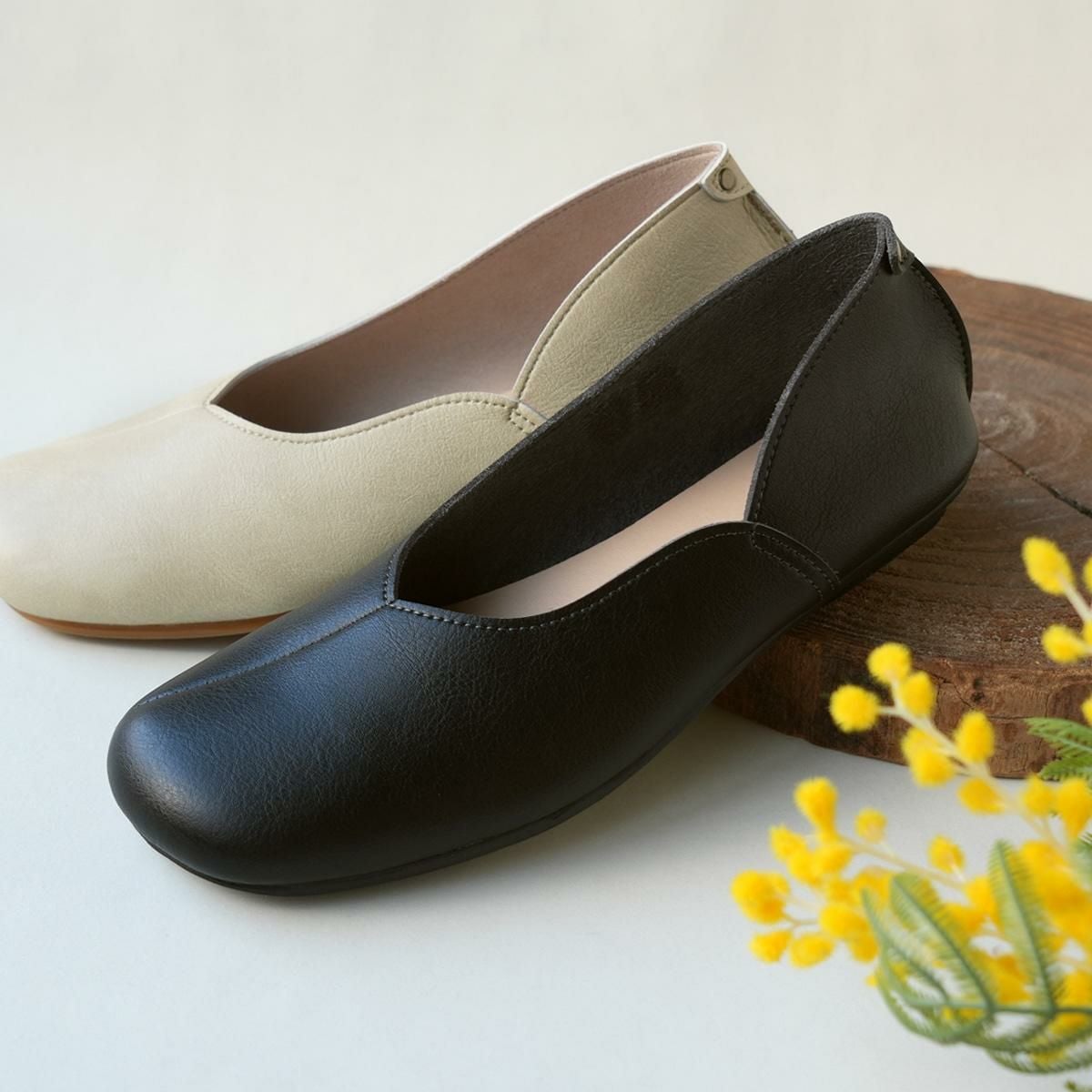 幅広特注】 バレエシューズ レディース 黒 歩きやすい フラット