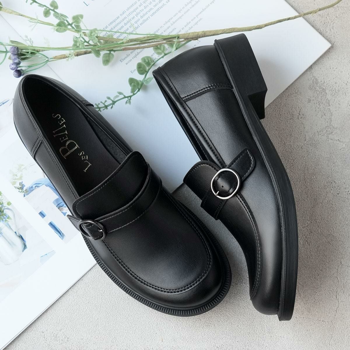 靴ずれから解放 やわらかベルトローファー 学生靴 通学 通勤 冠婚葬祭