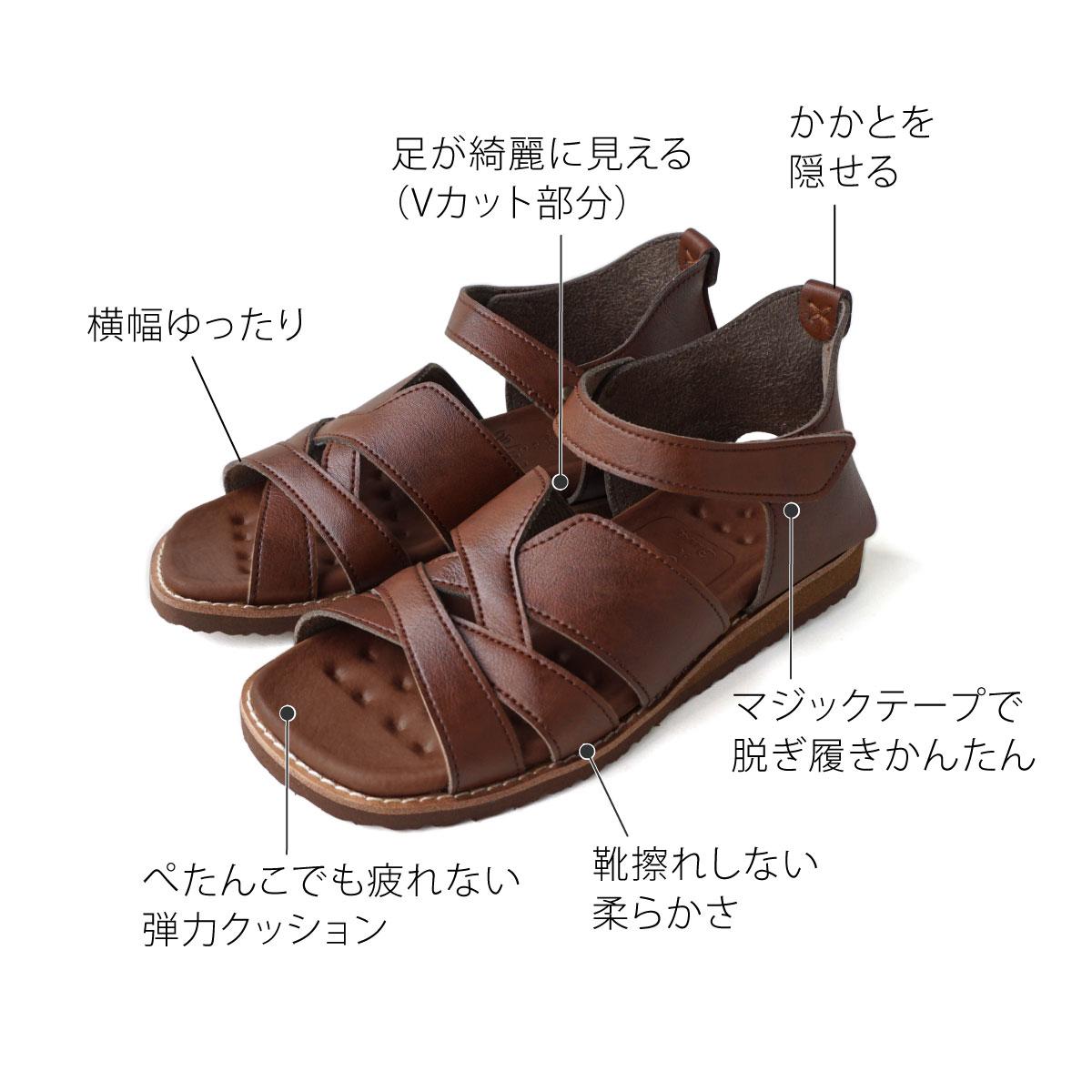サンダル レディース 歩きやすい 痛くない クロス ストラップ マジック